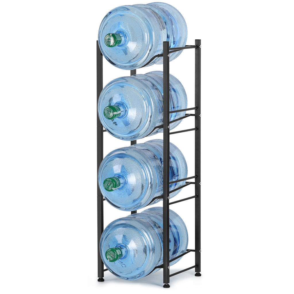 4-Tier 5 Gallon Water Bottle Holder Rack - Heavy Duty Stackable Water Jug Storage Organizer for Kitchen, Office & Breakroom, Black