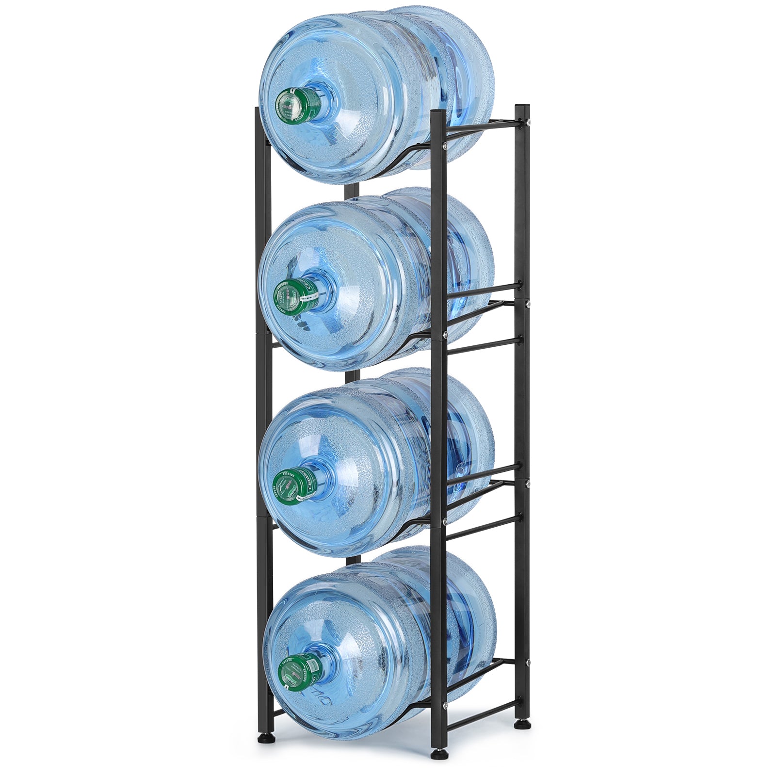 4-Tier 5 Gallon Water Bottle Holder Rack - Heavy Duty Stackable Water Jug Storage Organizer for Kitchen, Office & Breakroom, Black