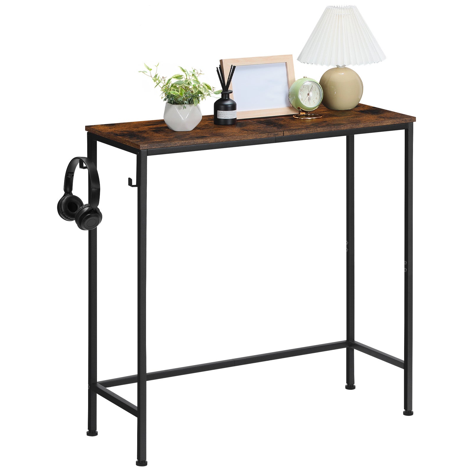 31.5" Narrow Entryway Console Table with Side Hooks - Slim Industrial Sofa Table for Hallway, Living Room & Foyer, Space-Saving Design, Black