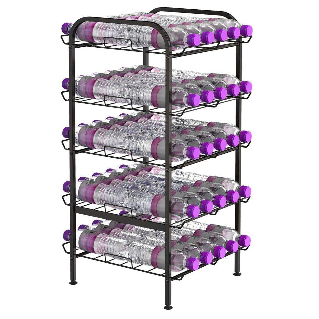 5-Tier Freestanding Water Bottle Storage Rack, Adjustable Metal Beverage Can Organizer for Pantry & Kitchen