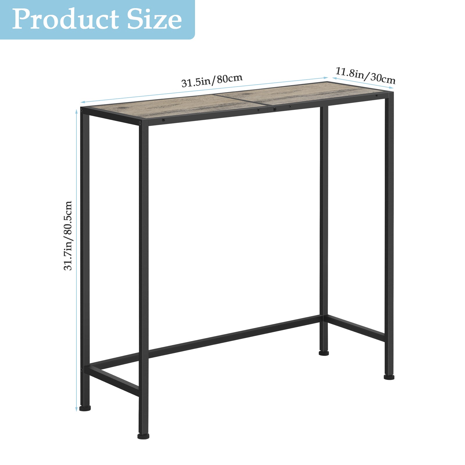 31.5" Industrial Console Table with Sturdy Metal Frame - Multi-Purpose Sofa Table for Entryway, Office Reception & Living Room, Black