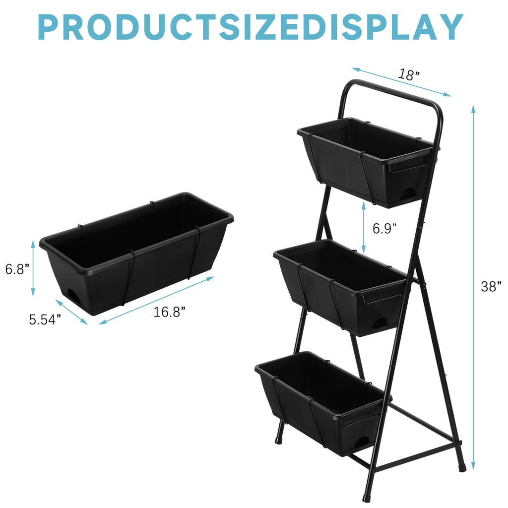 3-Tier Vertical Raised Garden Bed - Elevated Planter Box for Herbs & Flowers with Drainage System & Removable Trays for Patio, Balcony & Porch