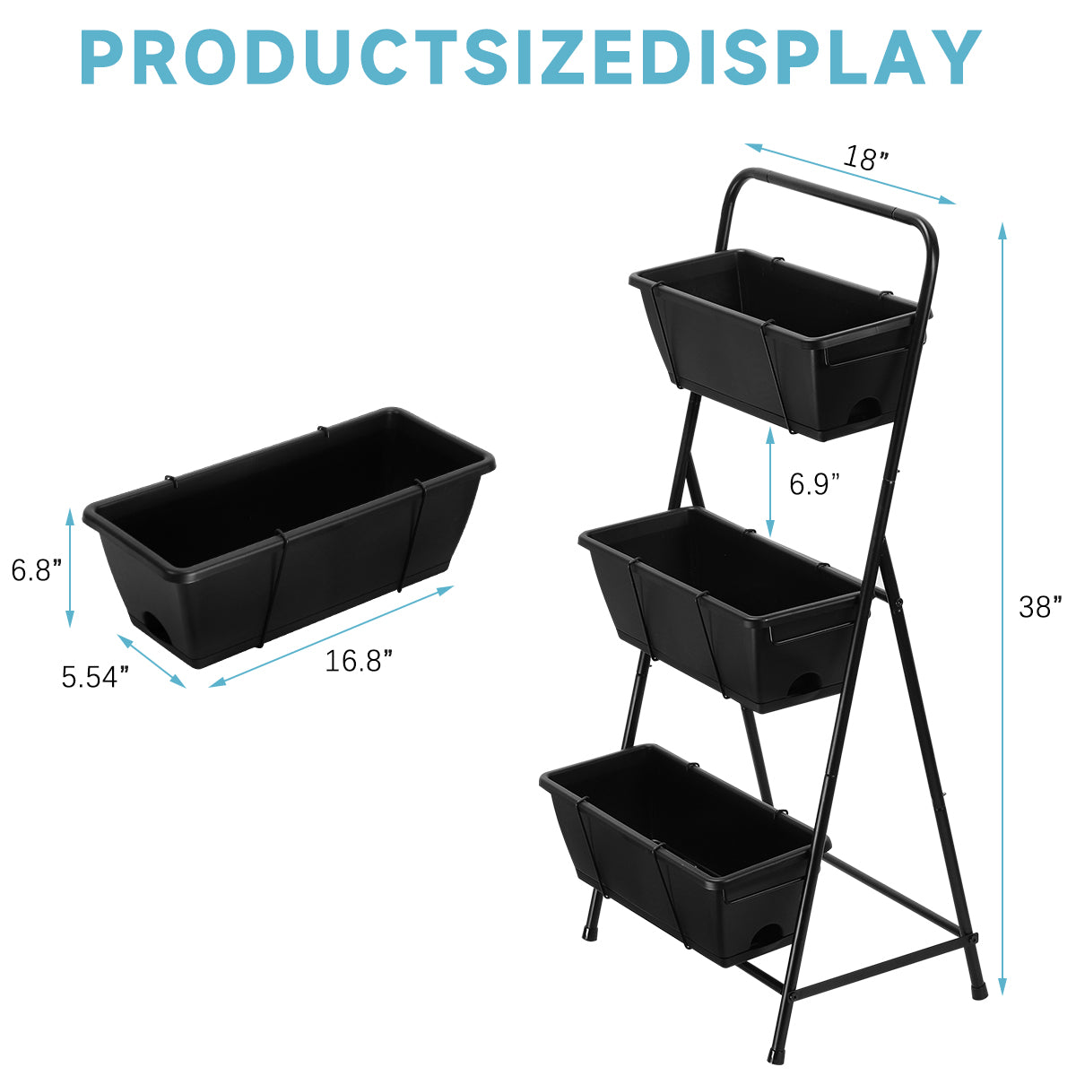 3-Tier Vertical Raised Garden Bed - Elevated Planter Box for Herbs & Flowers with Drainage System & Removable Trays for Patio, Balcony & Porch