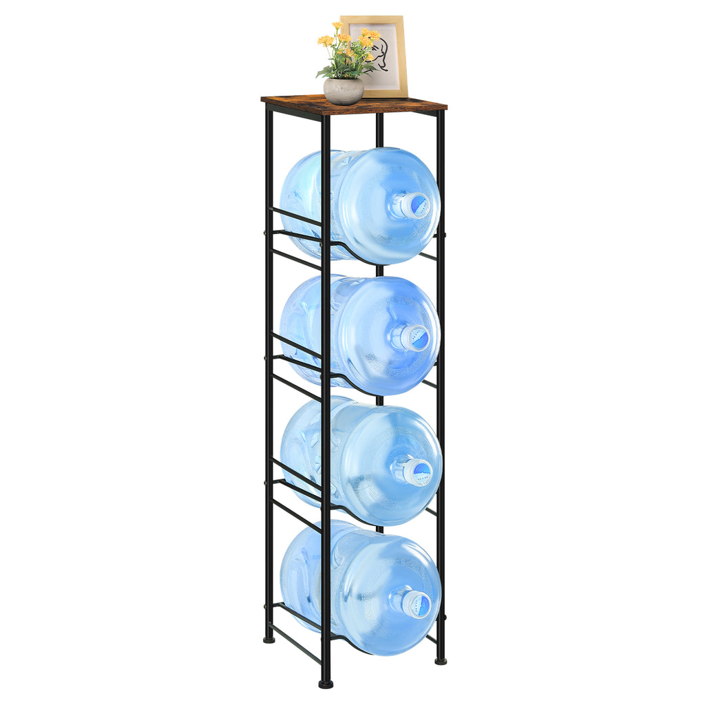 4-Tier 5 Gallon Water Jug Holder with Top Wood Shelf - Heavy Duty Water Bottle Organizer Stand for Office & Kitchen Storage, Black