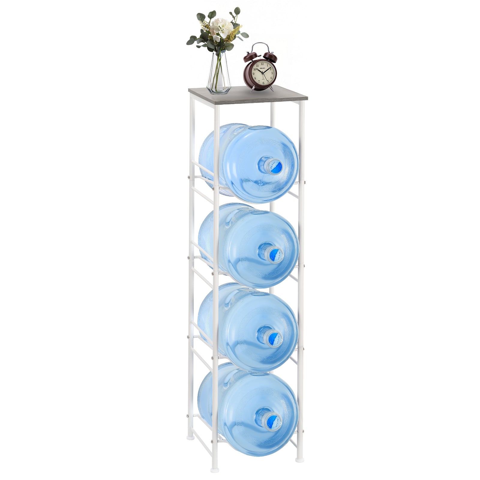 4-Tier 5 Gallon Water Jug Holder with Top Wood Shelf - Heavy Duty Water Bottle Organizer Stand for Office & Kitchen Storage, Black
