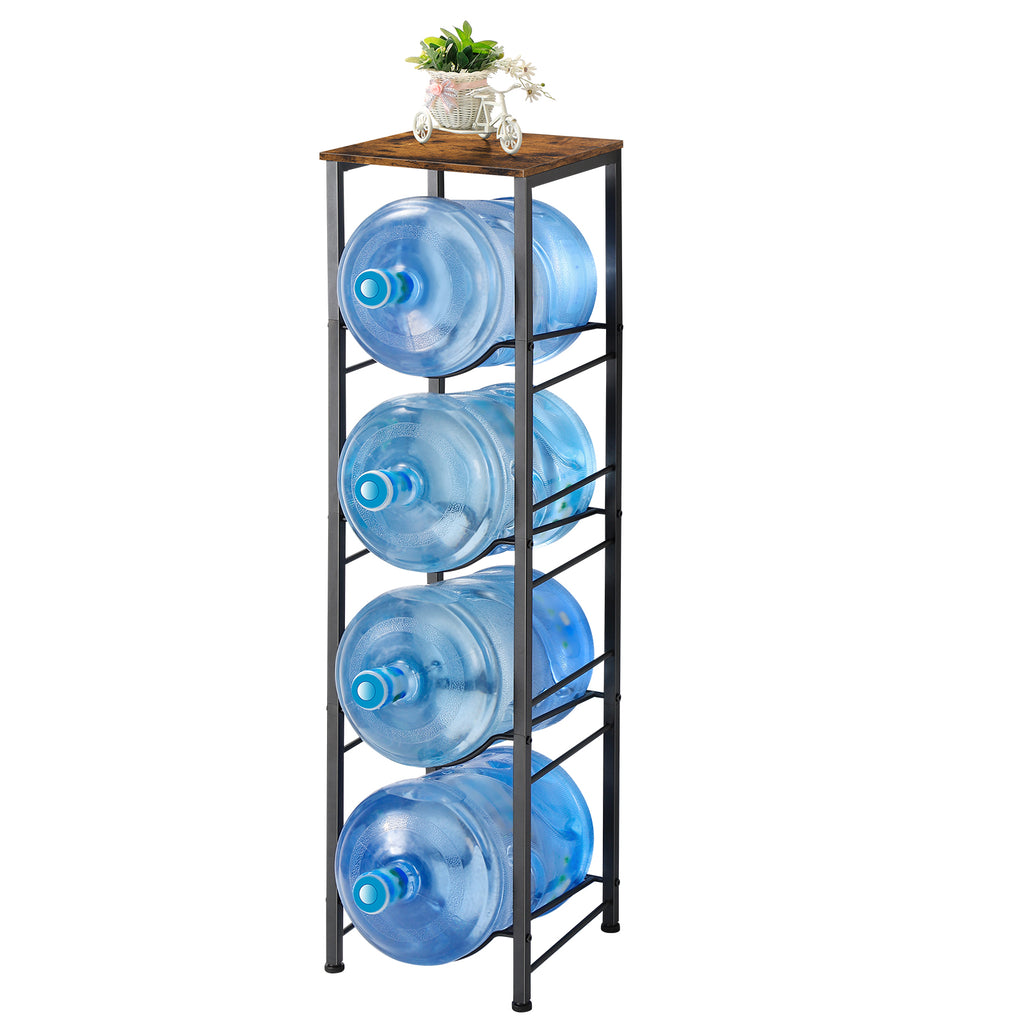 Heavy-Duty 4-Tier Water Bottle Storage Rack with Display Top - 5 Gallon Water Jug Organizer Stand for Home & Office, Space-Saving Black Finish