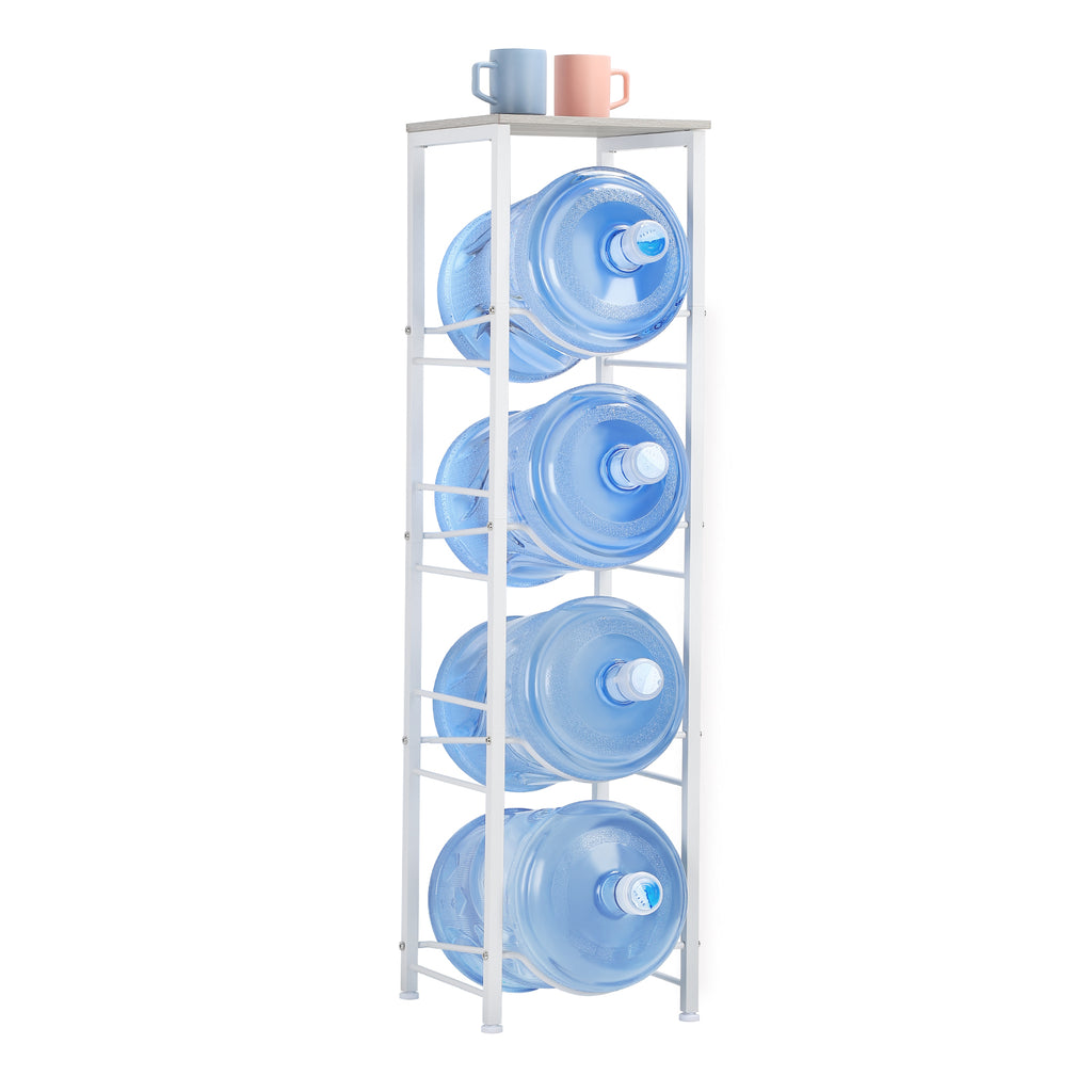 Heavy-Duty 4-Tier Water Bottle Storage Rack with Display Top - 5 Gallon Water Jug Organizer Stand for Home & Office, Space-Saving Black Finish