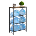 6-Bottle 5 Gallon Water Jug Holder Rack with Top Shelf - Heavy Duty 3-Tier Storage Organizer for Kitchen & Pantry, Black