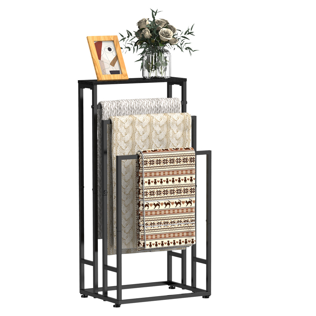3-Tier Freestanding Bathroom Towel Rack with Storage Shelf - Standing Hand Towel Holder & Drying Stand for Bathroom, Poolside & Dorm, Black