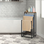 3-Tier Freestanding Towel Rack with Shelf, Rustic Brown Bathroom Towel Holder Stand for Floor, Dorm & Laundry Room