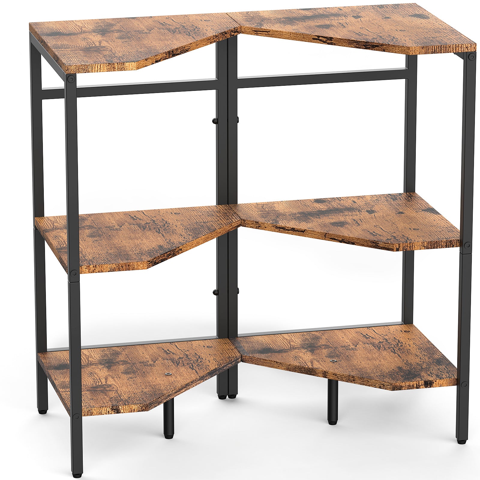 Under Pedestal Sink Storage Cabinet, 3-Tier Bathroom Vanity Organizer, Industrial Corner Shelves with Metal Frame & Wood Top, Space Saving U-Shaped Floor Storage Rack for Small Bathroom, Kitchen, Black