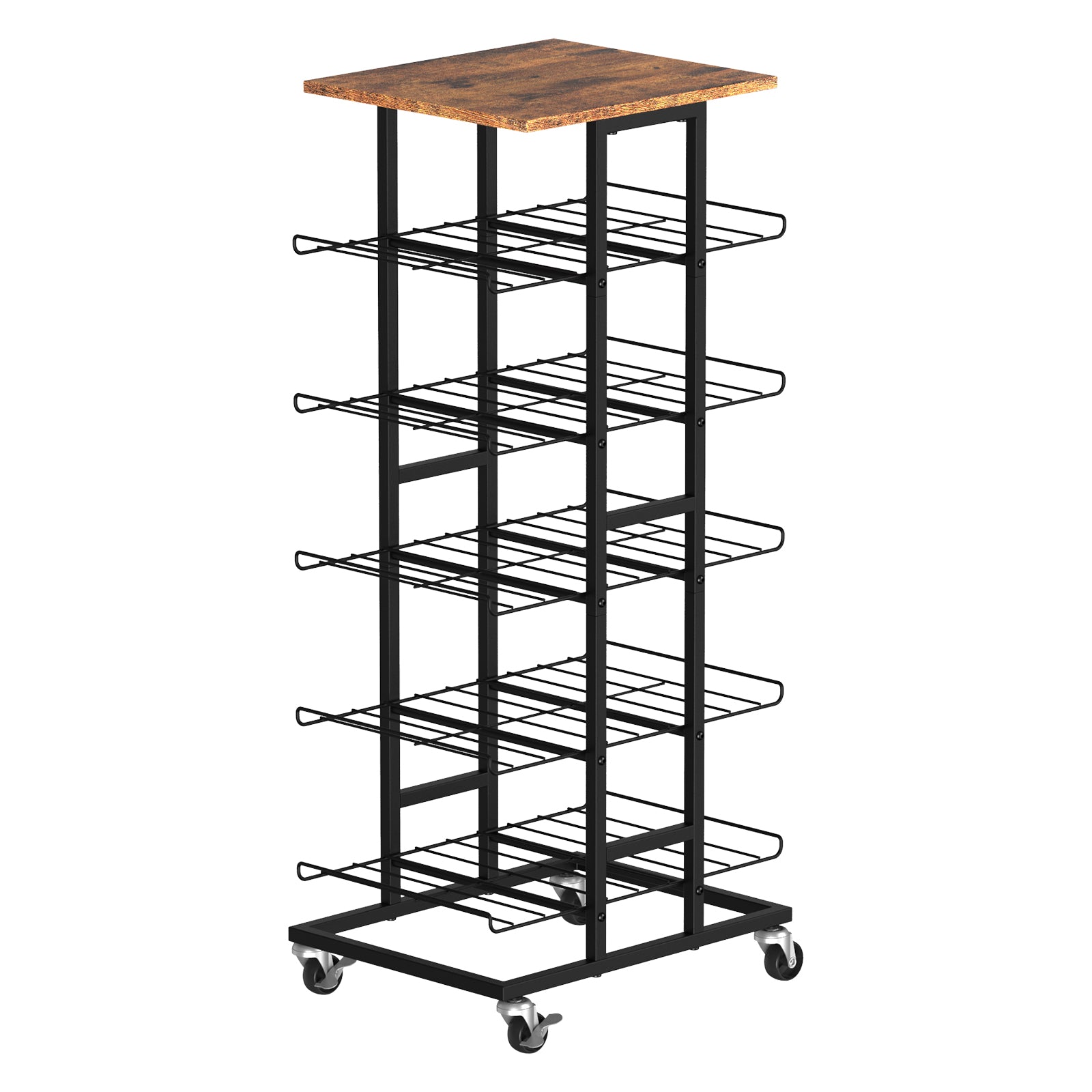 5-Tier Rolling Beverage Storage Rack with Lockable Wheels - Multi-Purpose Kitchen Pantry Organizer & Mobile Can Holder for Soda & Bottled Water