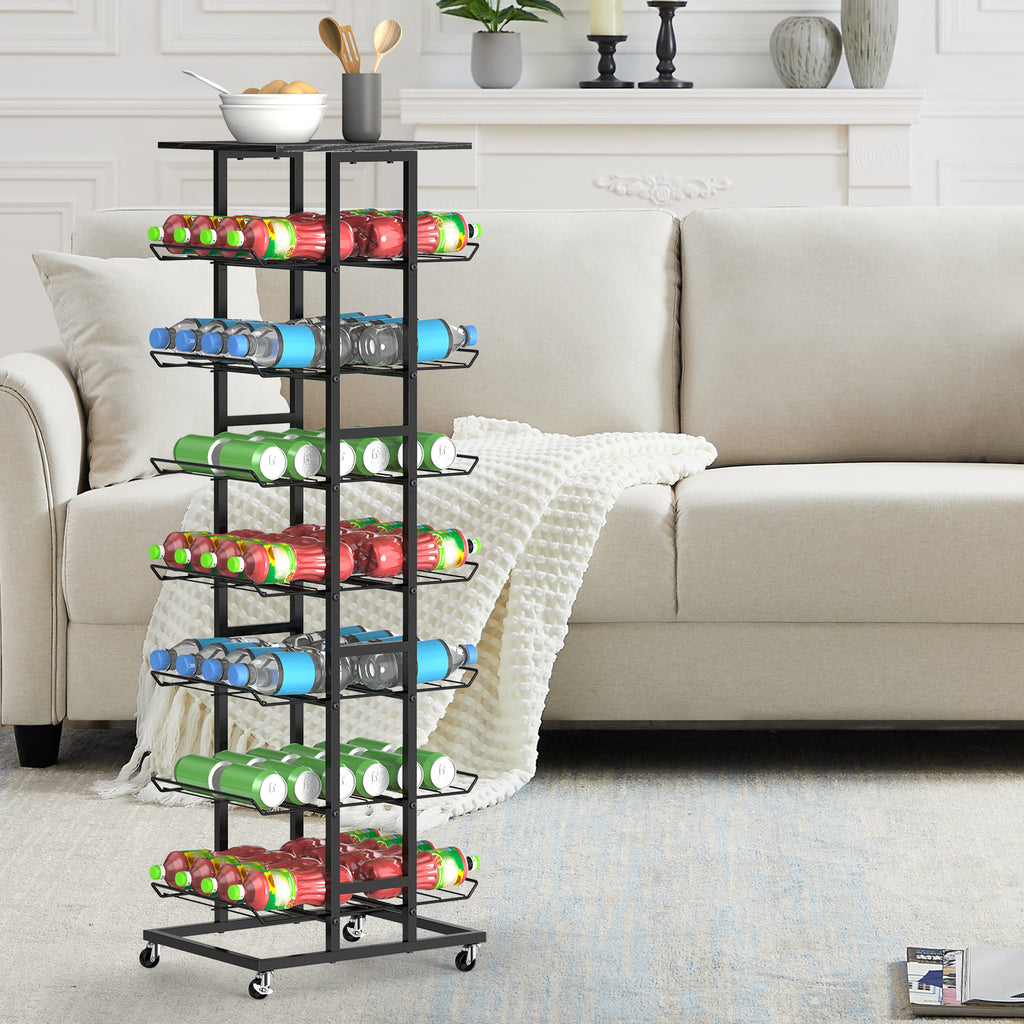 Water Bottle & Soda Can Organizer - Free Standing Beverage & Snack Storage Rack