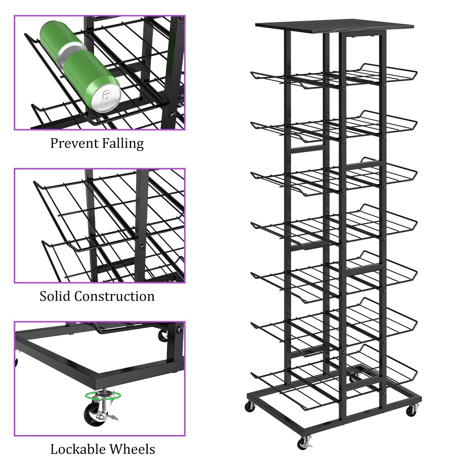 Water Bottle & Soda Can Organizer - Free Standing Beverage & Snack Storage Rack