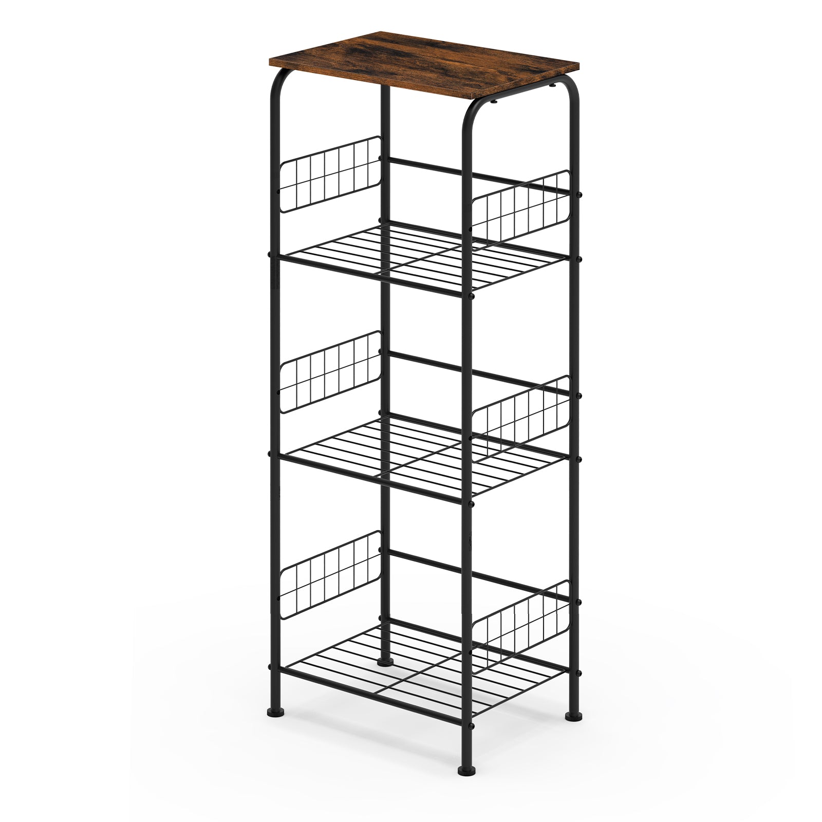 4-Tier Rolling Kitchen Cart, Black Metal Utility Storage Cart with Wheels for Kitchen, Pantry, Bathroom
