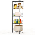 5-Tier Rolling Wire Storage Basket Cart - Slim Utility Shelf Organizer for Kitchen, Pantry, Laundry Room & Kids' Playroom, Black