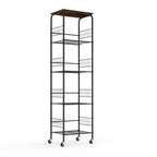 5-Tier Rolling Wire Storage Basket Cart - Slim Utility Shelf Organizer for Kitchen, Pantry, Laundry Room & Kids' Playroom, Black