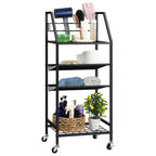 4-Tier Rolling Bathroom Cart with Integrated Hair Dryer Holder - Mobile Spa Organizer & Towel Storage Shelf for Laundry & Salon, Black