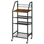4-Tier Rolling Bathroom Cart with Integrated Hair Dryer Holder - Mobile Spa Organizer & Towel Storage Shelf for Laundry & Salon, Black