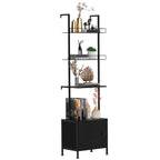 4-Tier Industrial Ladder Shelf with Bottom Storage Cabinet - Wall-Mounted Bookshelf & Display Rack with Metal Frame for Living Room & Office
