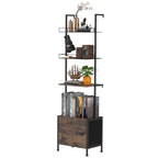 4-Tier Industrial Ladder Shelf with Bottom Storage Cabinet - Wall-Mounted Bookshelf & Display Rack with Metal Frame for Living Room & Office