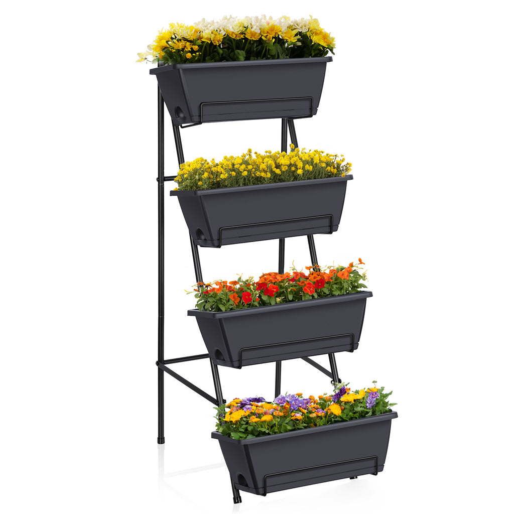 4-Tier Vertical Raised Garden Bed - Elevated Planter Box for Herbs, Vegetables & Flowers, Space-Saving Indoor/Outdoor Standing Planter, Grey