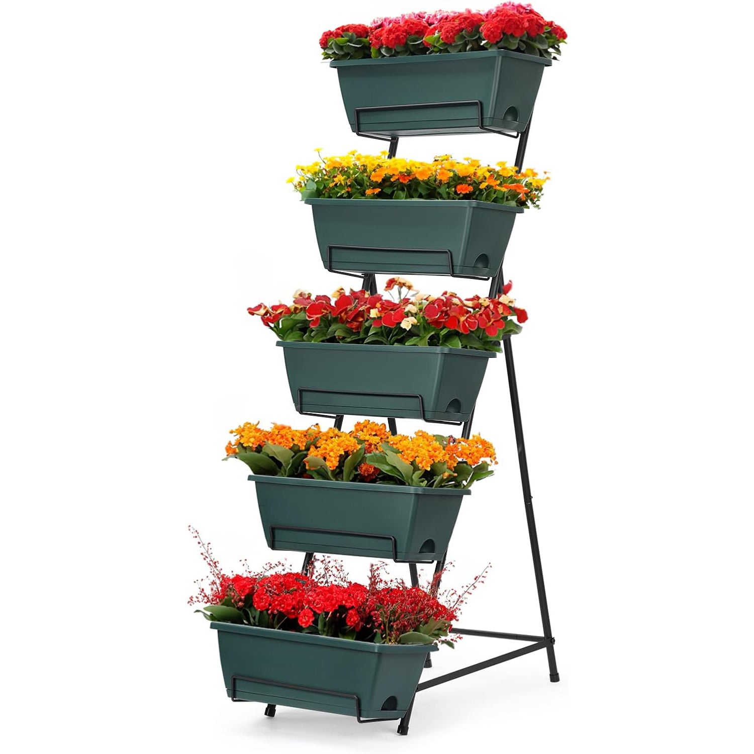 5-Tier Vertical Raised Garden Bed with Drainage - Elevated Planter Boxes for Flowers & Herbs, Space-Saving Outdoor/Indoor Standing Garden, Black