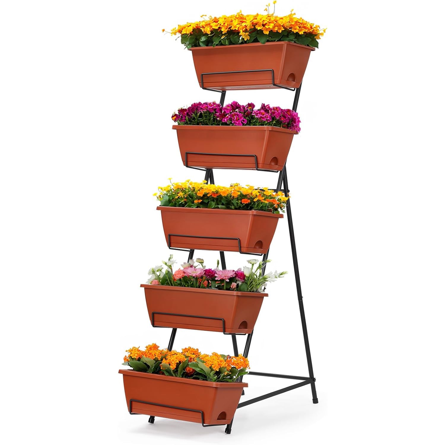 5-Tier Vertical Raised Garden Bed with Drainage - Elevated Planter Boxes for Flowers & Herbs, Space-Saving Outdoor/Indoor Standing Garden, Black