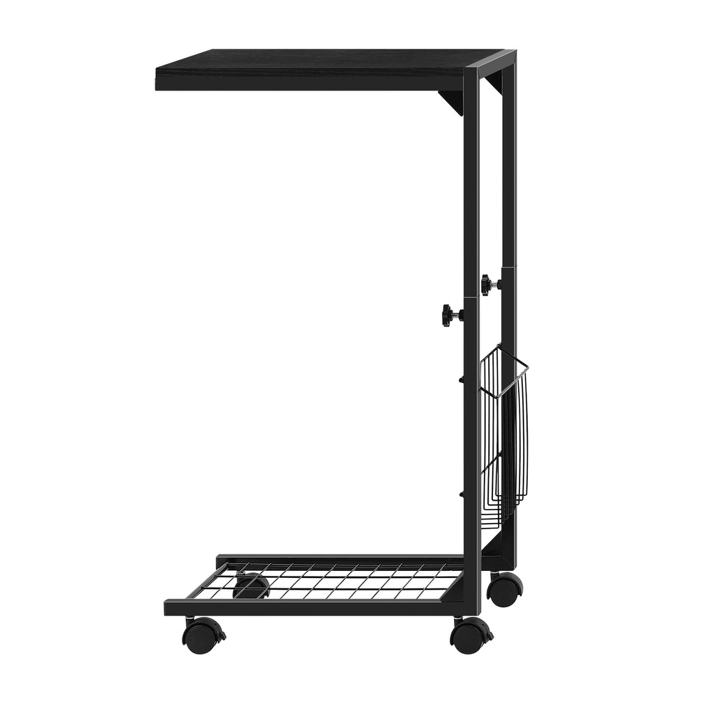 C Shaped Side Table with Wheels - Adjustable Height Couch End Table for Laptop/Snacks