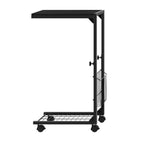 C Shaped Side Table with Wheels - Adjustable Height Couch End Table for Laptop/Snacks