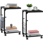 C Shaped Side Table with Wheels - Adjustable Height Couch End Table for Laptop/Snacks