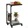 C Shaped Side Table with Wheels - Adjustable Height Couch End Table for Laptop/Snacks
