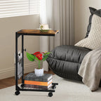 C Shaped Side Table with Wheels - Adjustable Height Couch End Table for Laptop/Snacks