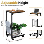 C Shaped Side Table with Wheels - Adjustable Height Couch End Table for Laptop/Snacks