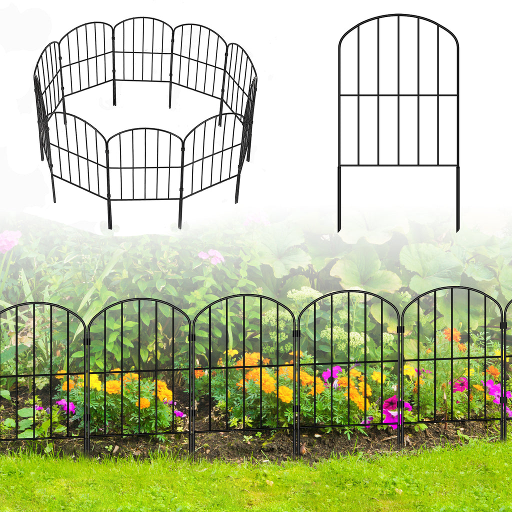 24" (H) x 10ft (L) Decorative Garden Fence - 10-Panel Rustproof Metal Border for Animals & Flower Beds, No-Dig Easy Install Yard Fencing, Arched