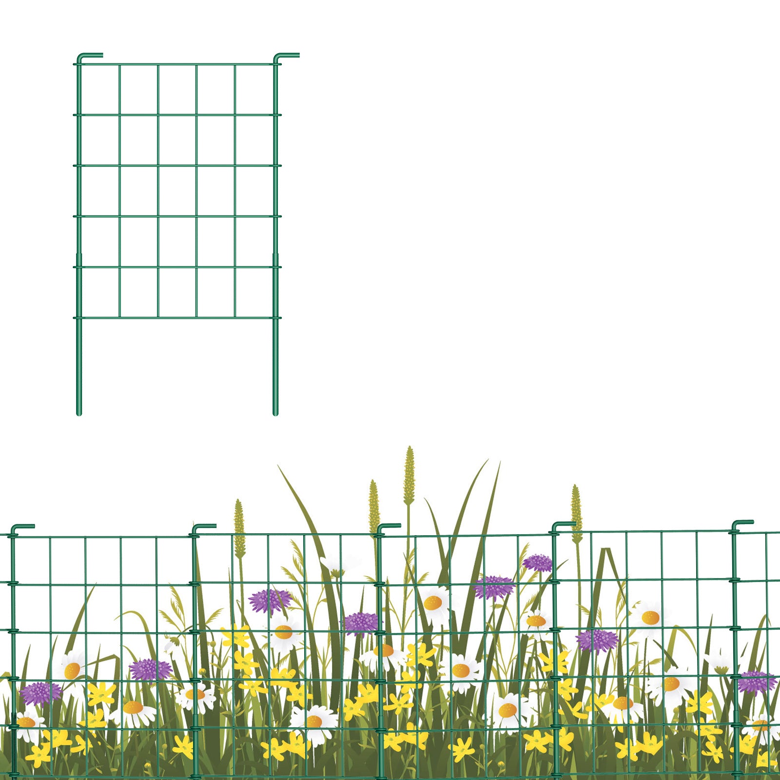 20ft Green Metal Garden Fence for Pets & Landscaping - Easy Assembly Rustproof Grid Fencing, Small Animal Barrier for Outdoor Yards & Flower Beds