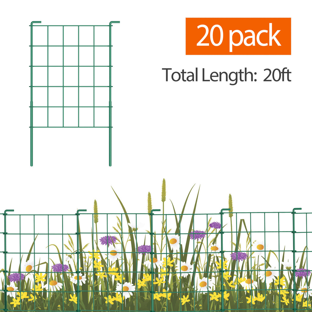 20ft Green Metal Garden Fence for Pets & Landscaping - Easy Assembly Rustproof Grid Fencing, Small Animal Barrier for Outdoor Yards & Flower Beds