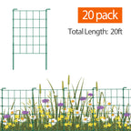 20ft Green Metal Garden Fence for Pets & Landscaping - Easy Assembly Rustproof Grid Fencing, Small Animal Barrier for Outdoor Yards & Flower Beds