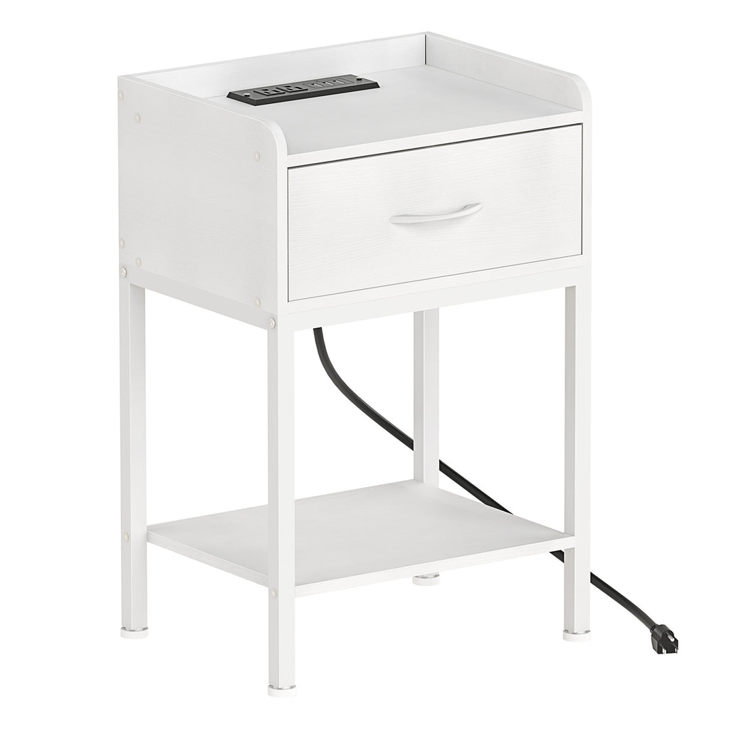 Nightstand with Charging Station - 2-Tier End Table with Drawer & USB Ports for Bedroom