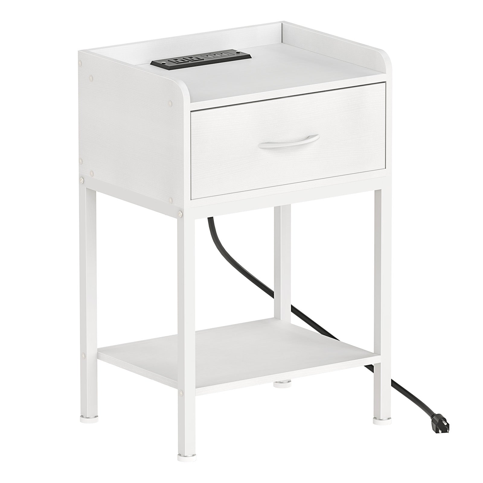 Nightstand with Charging Station - 2-Tier End Table with Drawer & USB Ports for Bedroom