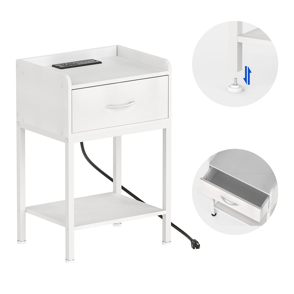 Nightstand with Charging Station - 2-Tier End Table with Drawer & USB Ports for Bedroom