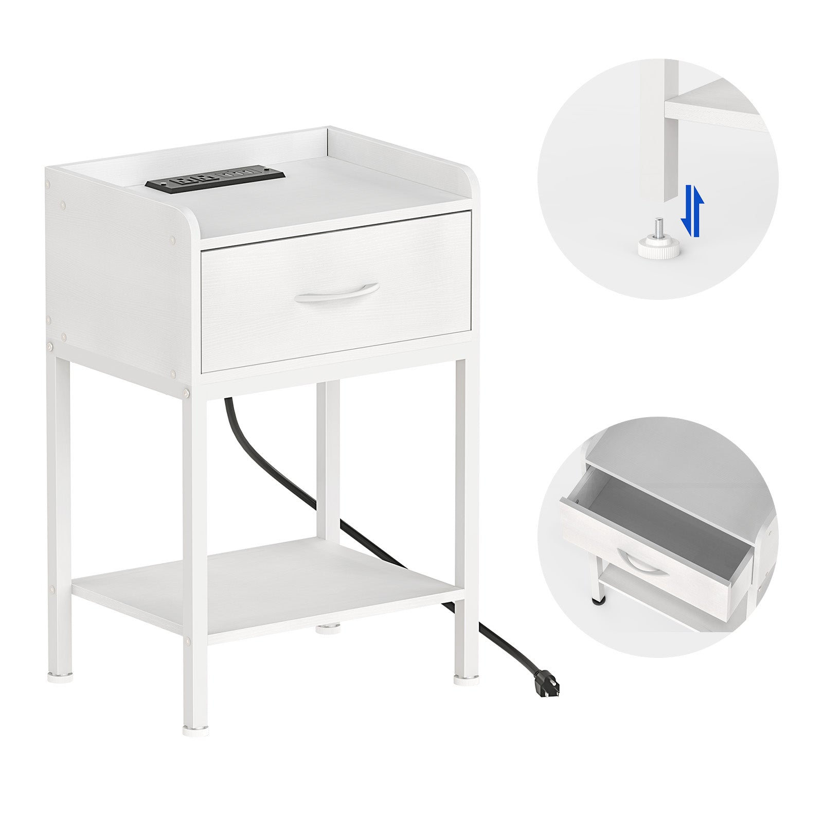 Nightstand with Charging Station - 2-Tier End Table with Drawer & USB Ports for Bedroom