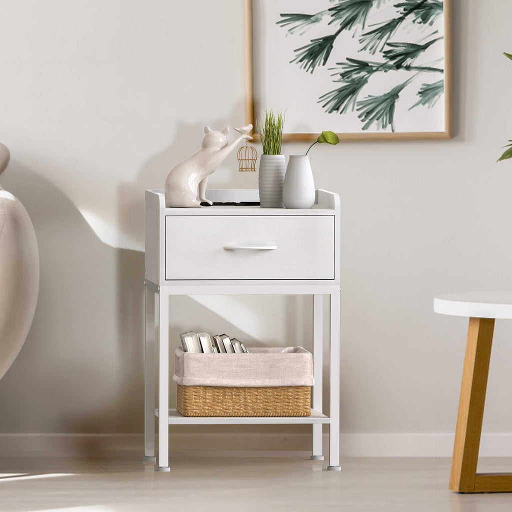 Nightstand with Charging Station - 2-Tier End Table with Drawer & USB Ports for Bedroom