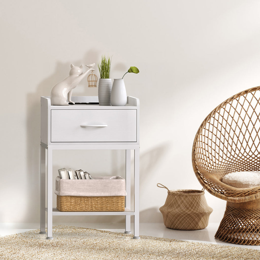 Nightstand with Charging Station - 2-Tier End Table with Drawer & USB Ports for Bedroom