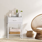 Nightstand with Charging Station - 2-Tier End Table with Drawer & USB Ports for Bedroom