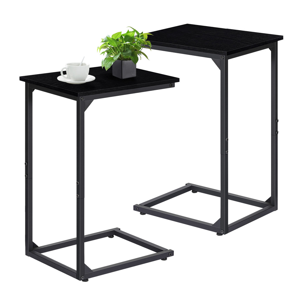 2-Pack C-Shaped Side Table Set - Slim End Tables for Sofa & Bedside, Space-Saving Snack Tray for Laptop & Drinks, Industrial Metal Frame, Black