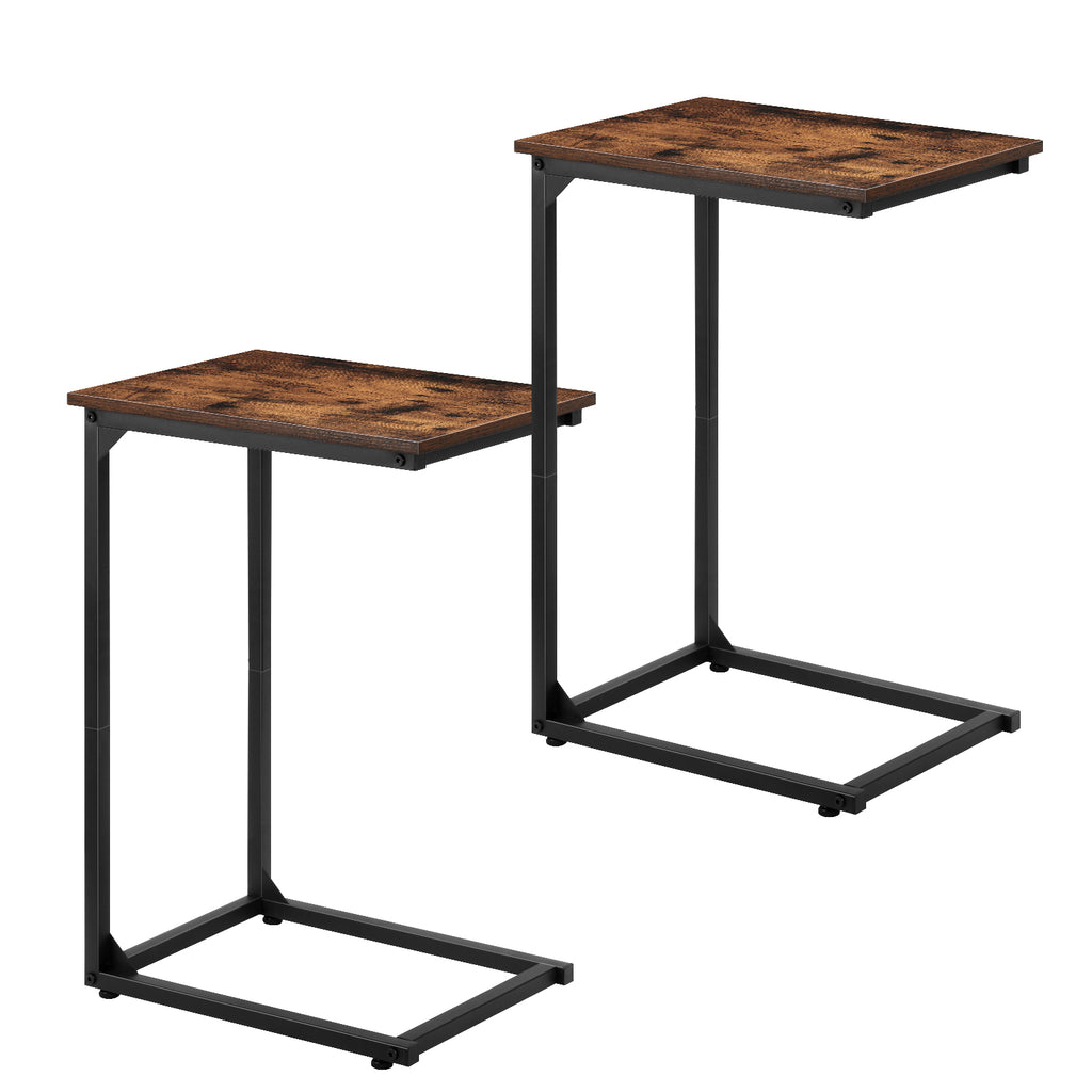 2-Pack C-Shaped Side Table Set - Slim End Tables for Sofa & Bedside, Space-Saving Snack Tray for Laptop & Drinks, Industrial Metal Frame, Black
