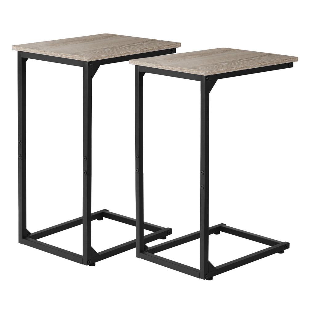 2-Pack C-Shaped Side Table Set - Slim End Tables for Sofa & Bedside, Space-Saving Snack Tray for Laptop & Drinks, Industrial Metal Frame, Black