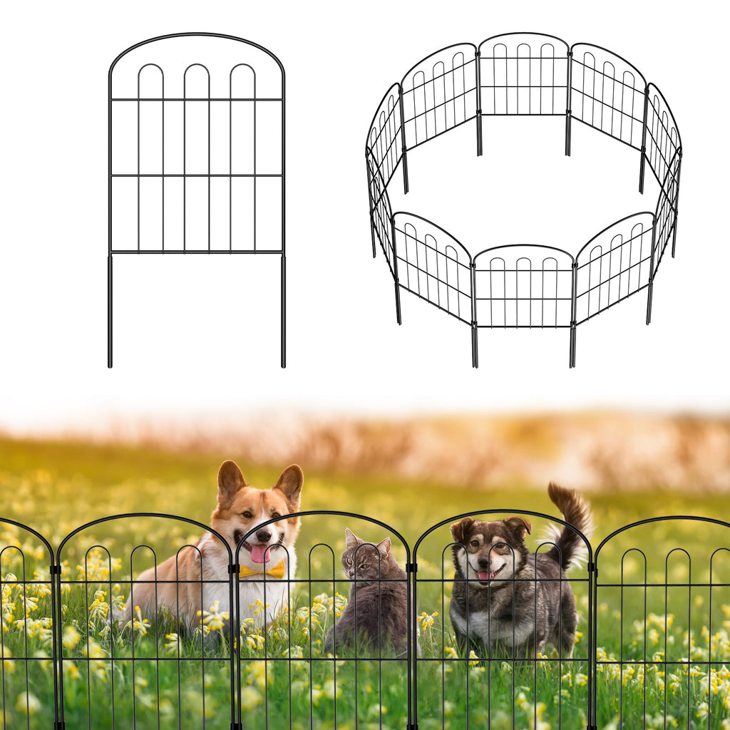 27-Pack Decorative Garden Fence & Animal Barrier - Rustproof Metal Wire No-Dig Fencing for Dogs & Rabbits, Outdoor Flower Bed Border, Black
