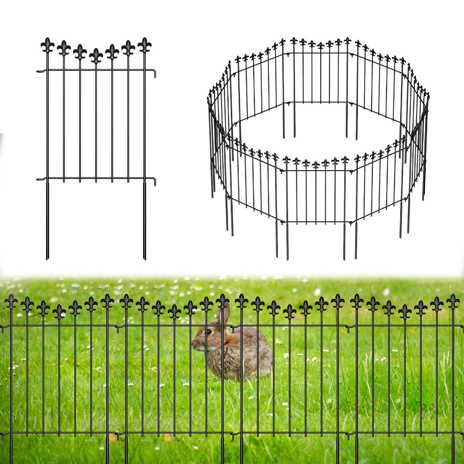 20 Pack Decorative Garden Fence Panels, 24in H x 20ft L Rustproof Metal Animal Barrier, No Dig Outdoor Fence Border for Yard, Patio & Flower Beds